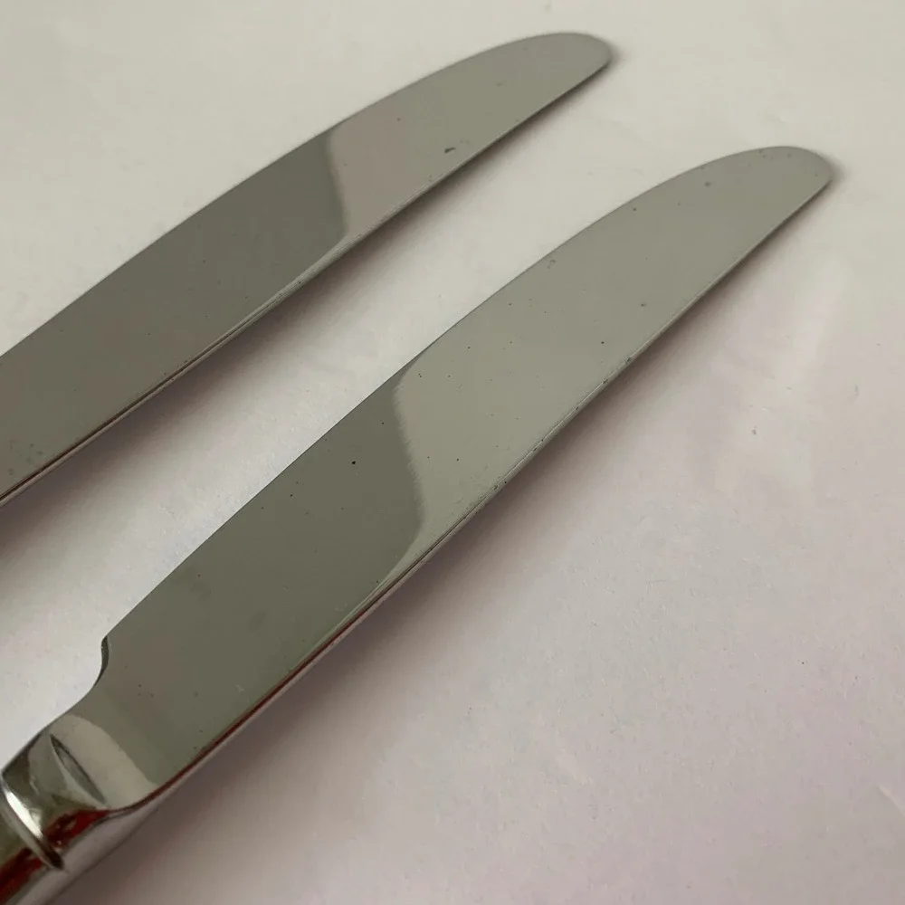 Mikasa SATIN Frost Center Stainless Steel Lot of 2 French Hollow Dinner Knives